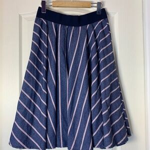 Métrowear Blue Cotton A-Line Skirt Striped Red & White Size L Casual Chic